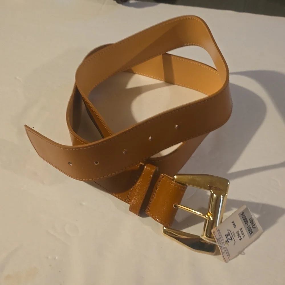 Vintage Leana Shop Mens TAN Leather Belt unique Gold Buckle New  Sz.2X